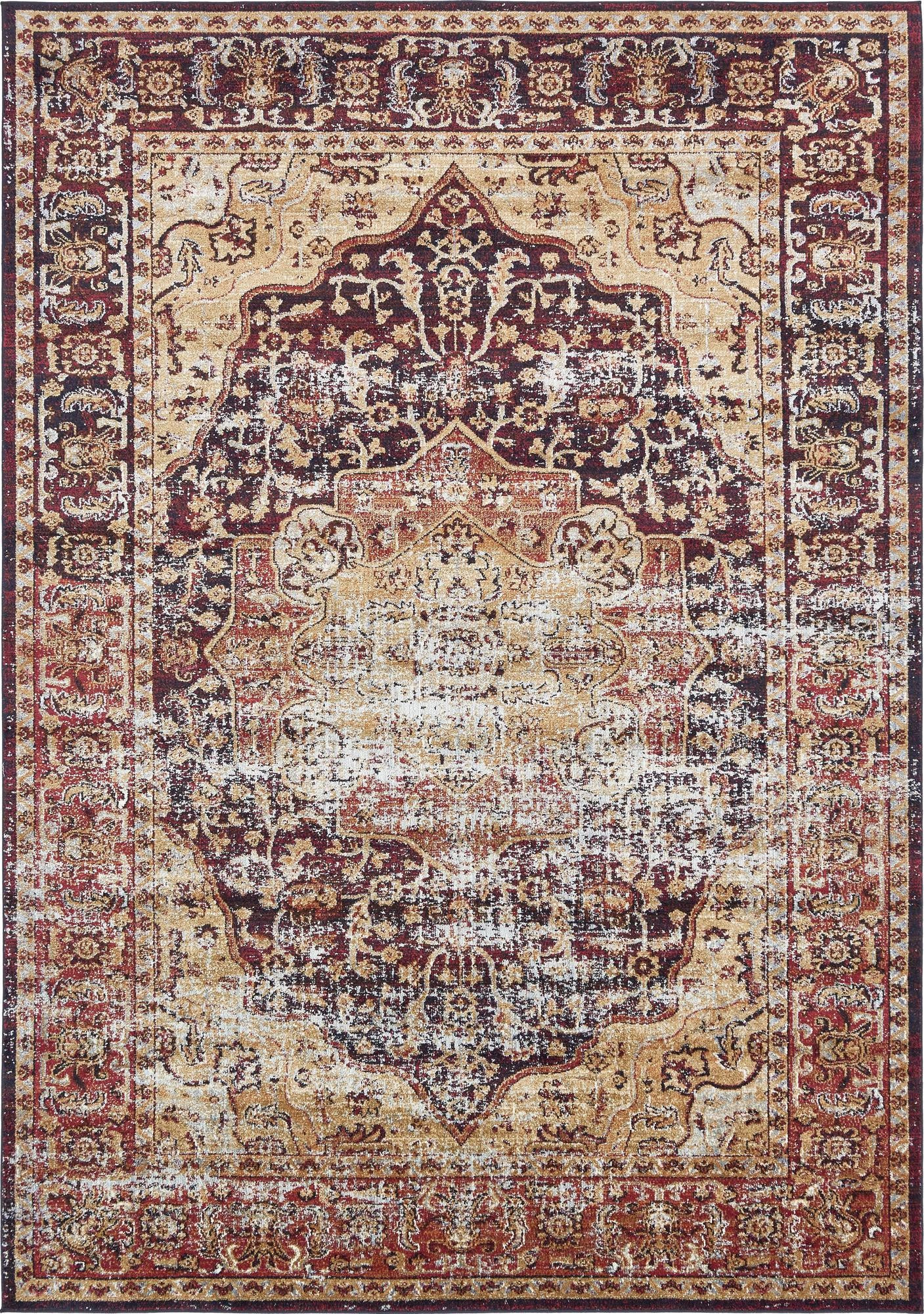 7' x 10' Mowbray · Distressed medallion rug, rust and tan
