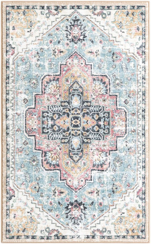 3' 3 x 5' 3 Wright · Medallion rug, seaglass and rose