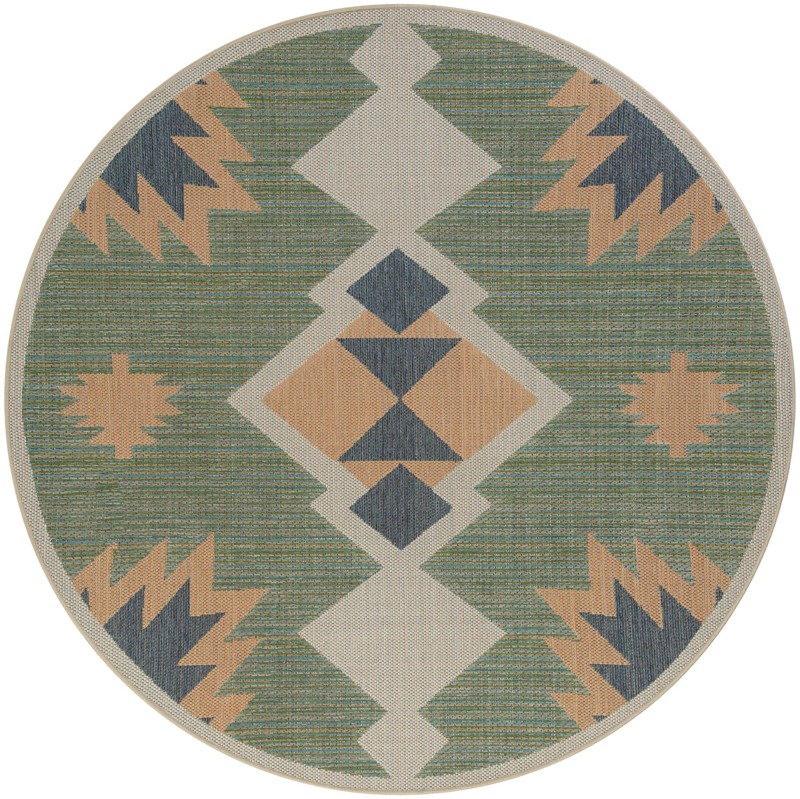 7' x 7' Warbler · Diamond Outdoor Rug, green