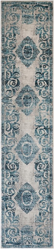 2' 7 x 12' Crockett · Distressed medallion rug, ivory and blue