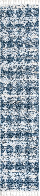 2' 7 x 12' Newton · Diamond lattice Shag Rug, blue and ivory