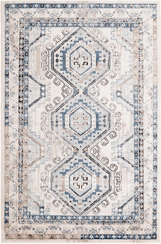 5' 3 x 8' Harmon · Border rug, gray blue