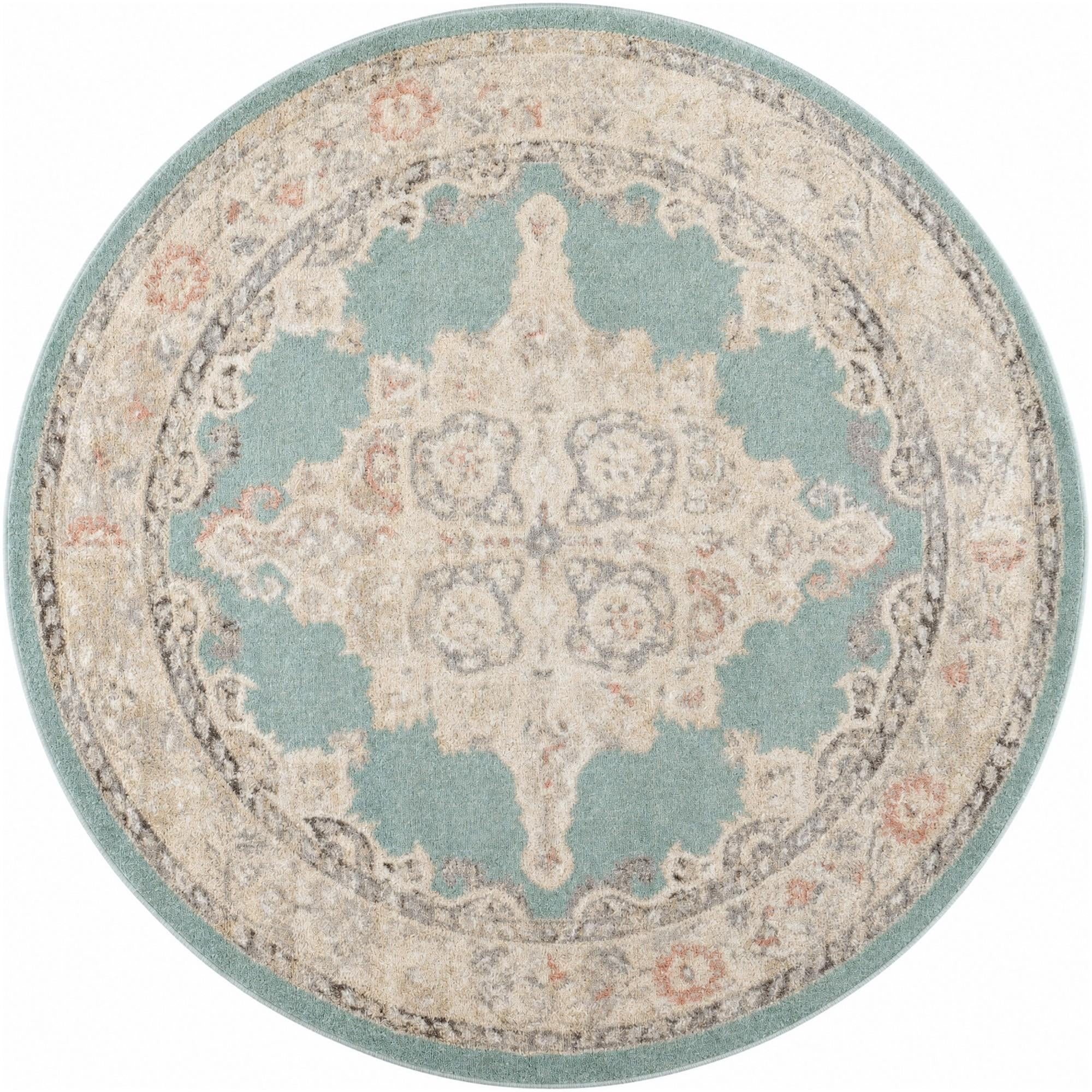 6' x 6' Selby · Border rug, aqua
