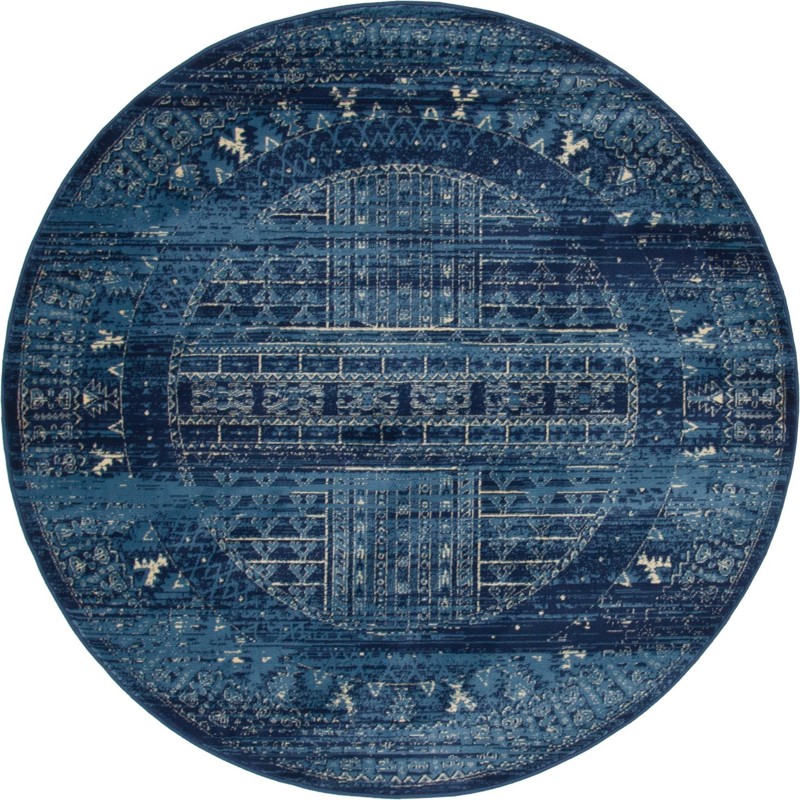 3' 3 x 3' 3 Egerton · Tribal medallion rug, blue and ivory