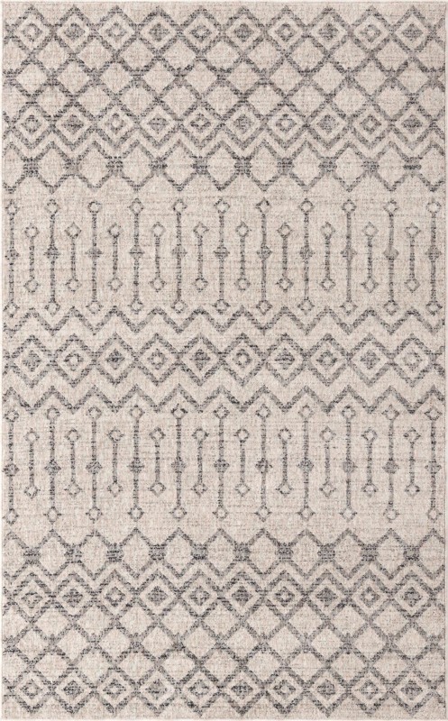 5' 3 x 8' Harlan · Geometric tribal rug, ivory and gray