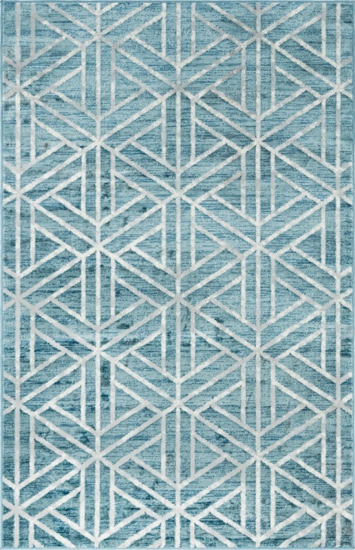 Norwood · Geometric trellis rug, blue and ivory