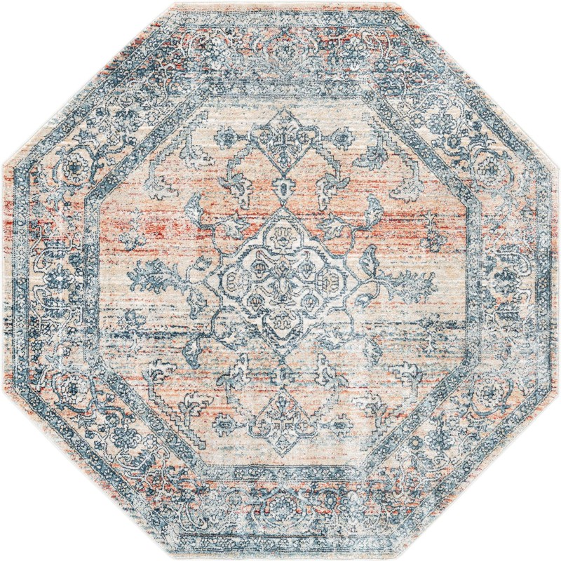 Opal · Medallion rug, blue and terracotta