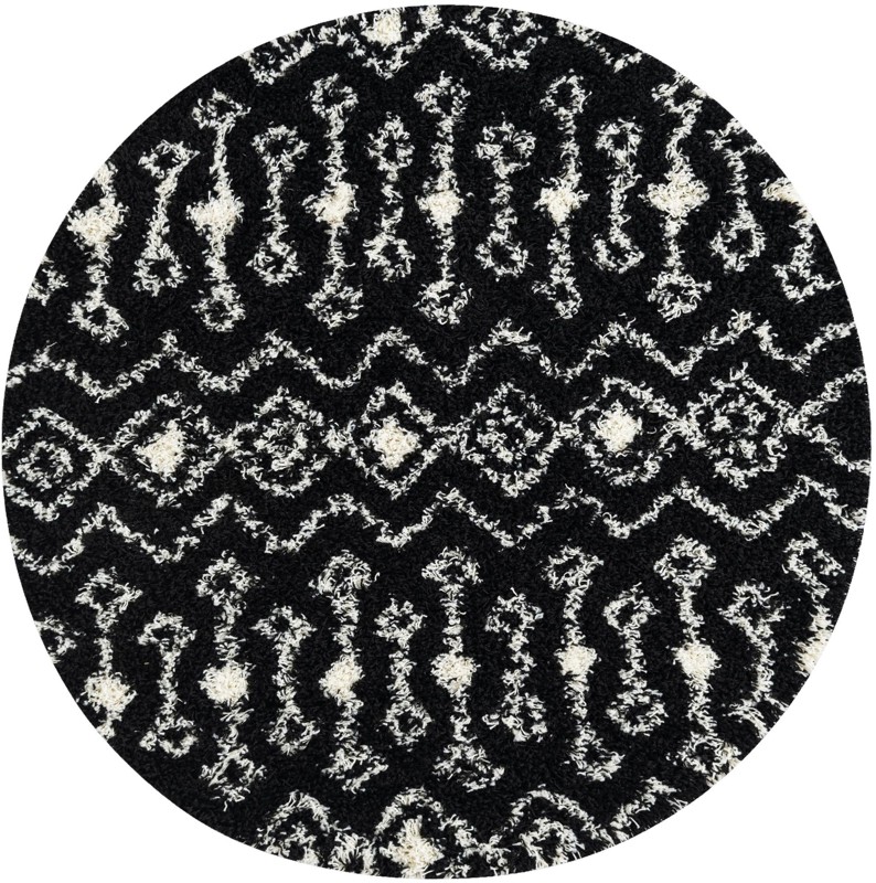 5' 3 x 5' 3 Bayley · Geometric shag rug, black and cream