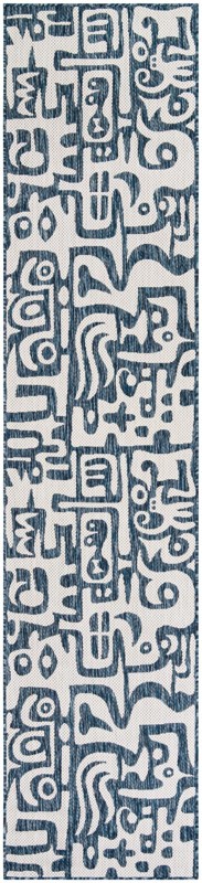 2' 7 x 12' Hungerford · Abstract Outdoor Rug, blue and ivory