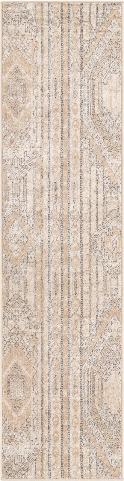 2' x 8' Cardinal · Tribal geometric rug, ivory and gray