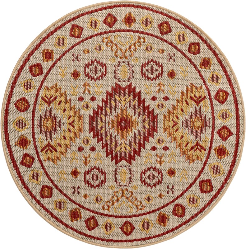 4' x 4' Whitfield · Border Outdoor Rug, beige and rust red