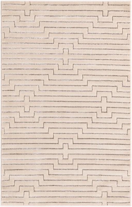 5' 3 x 8' Cottonwood · Geometric maze rug, silver and cream