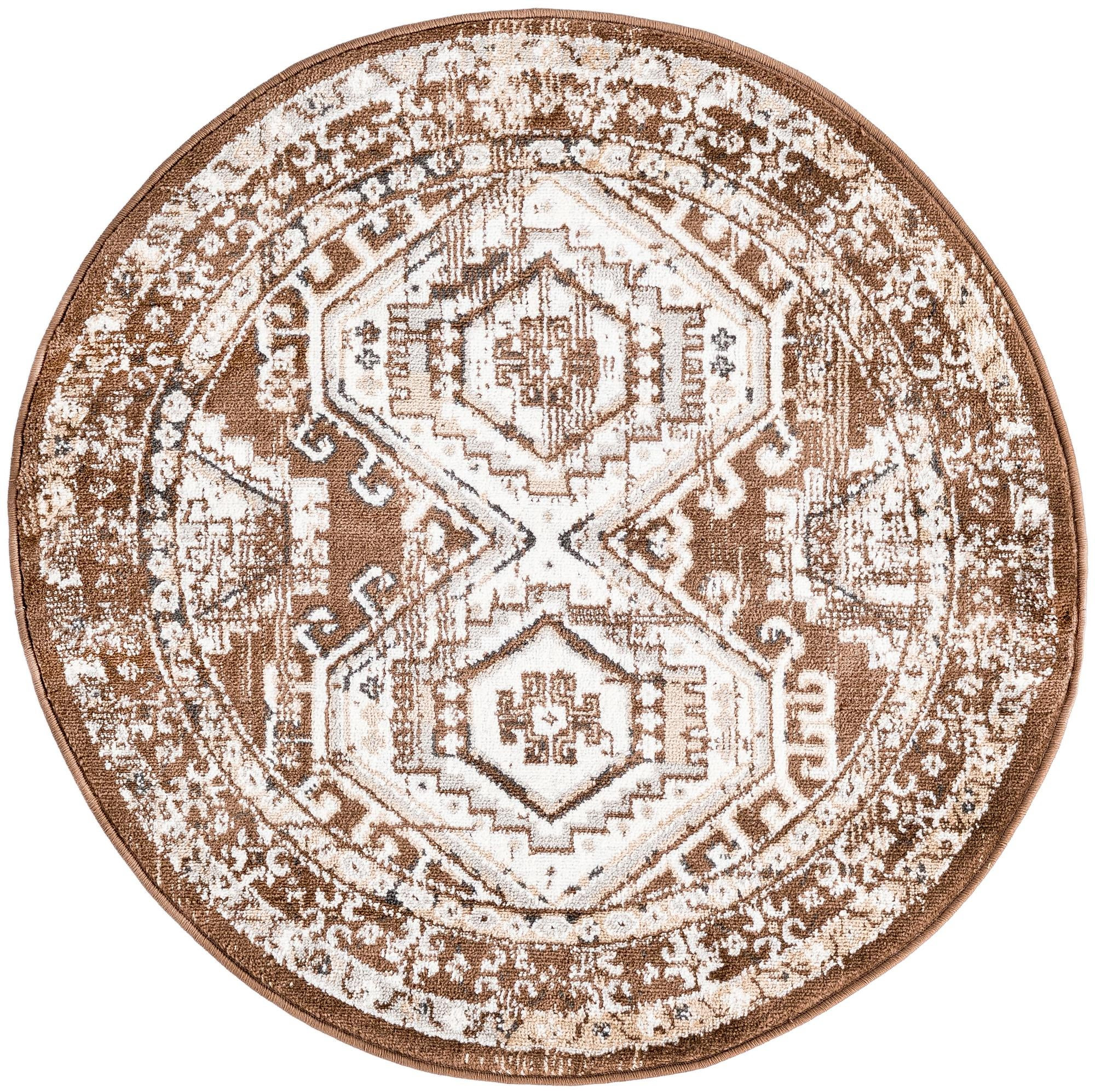 3' x 3' Harmon · Border rug, brown