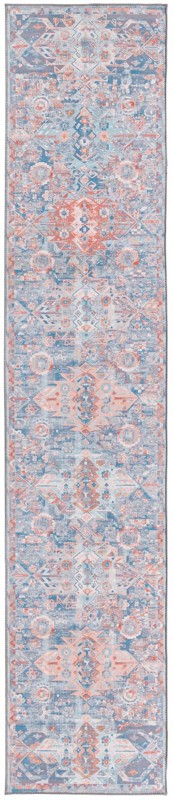 Waters · Geometric medallion Washable Rug, blue and rust
