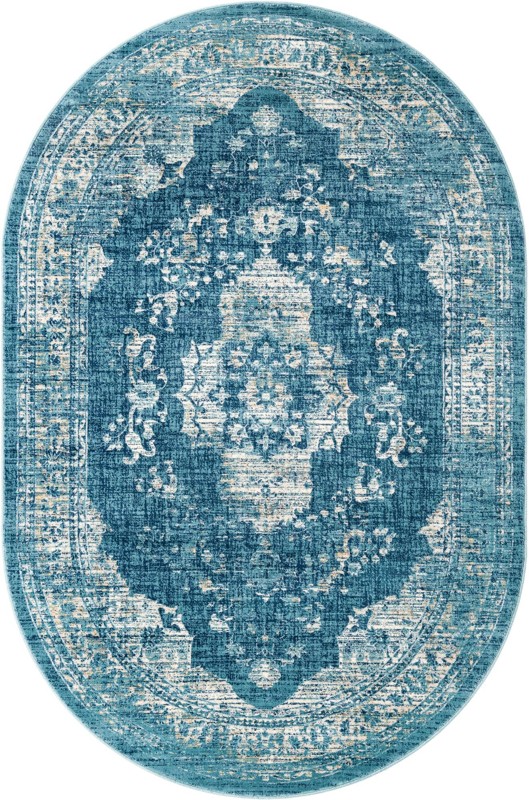 6' x 9' Fanshawe · Medallion rug, navy and beige