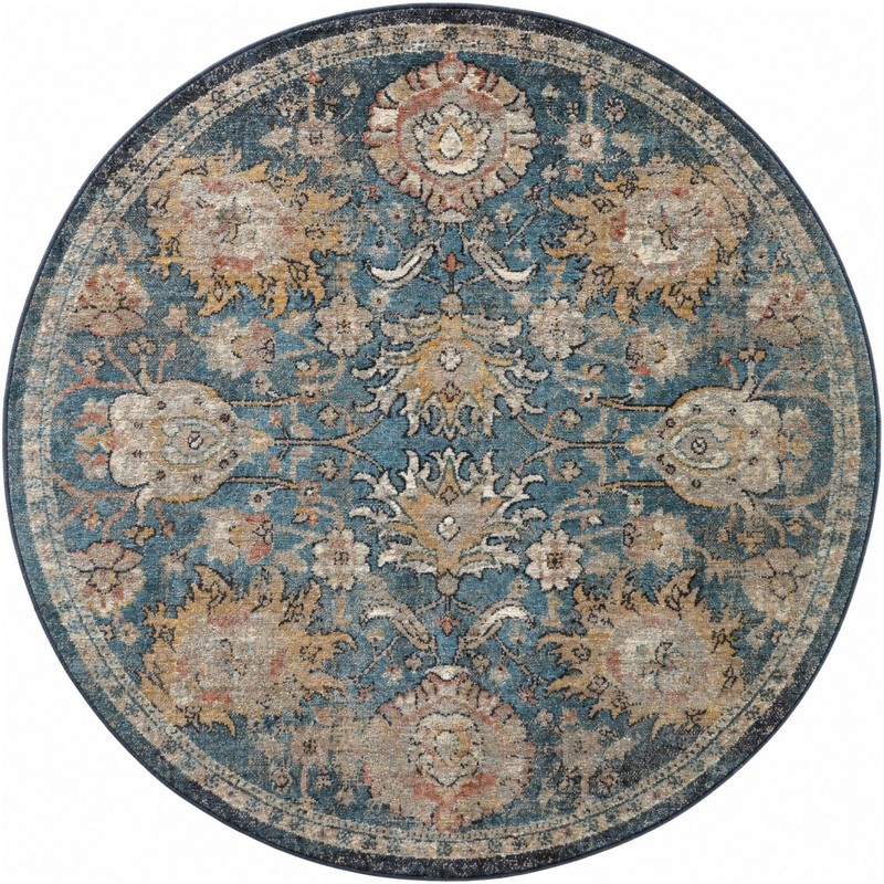 5' 2 x 5' 2 Ansel · Distressed floral rug, blue and tan
