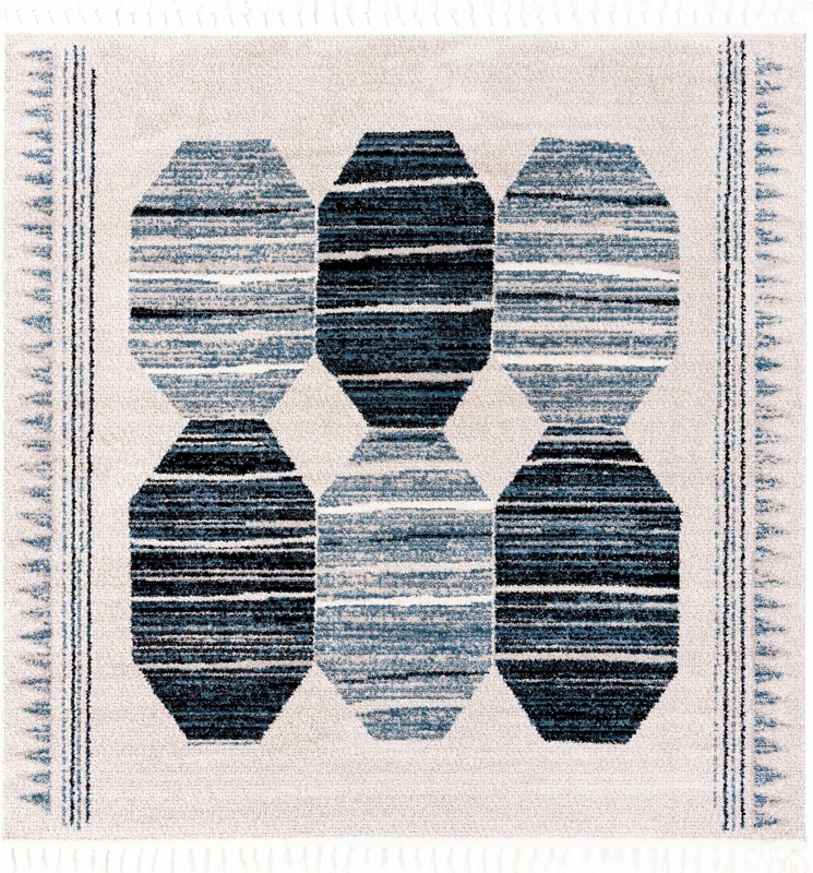Aynsley · Geometric rug, blue, black and ivory
