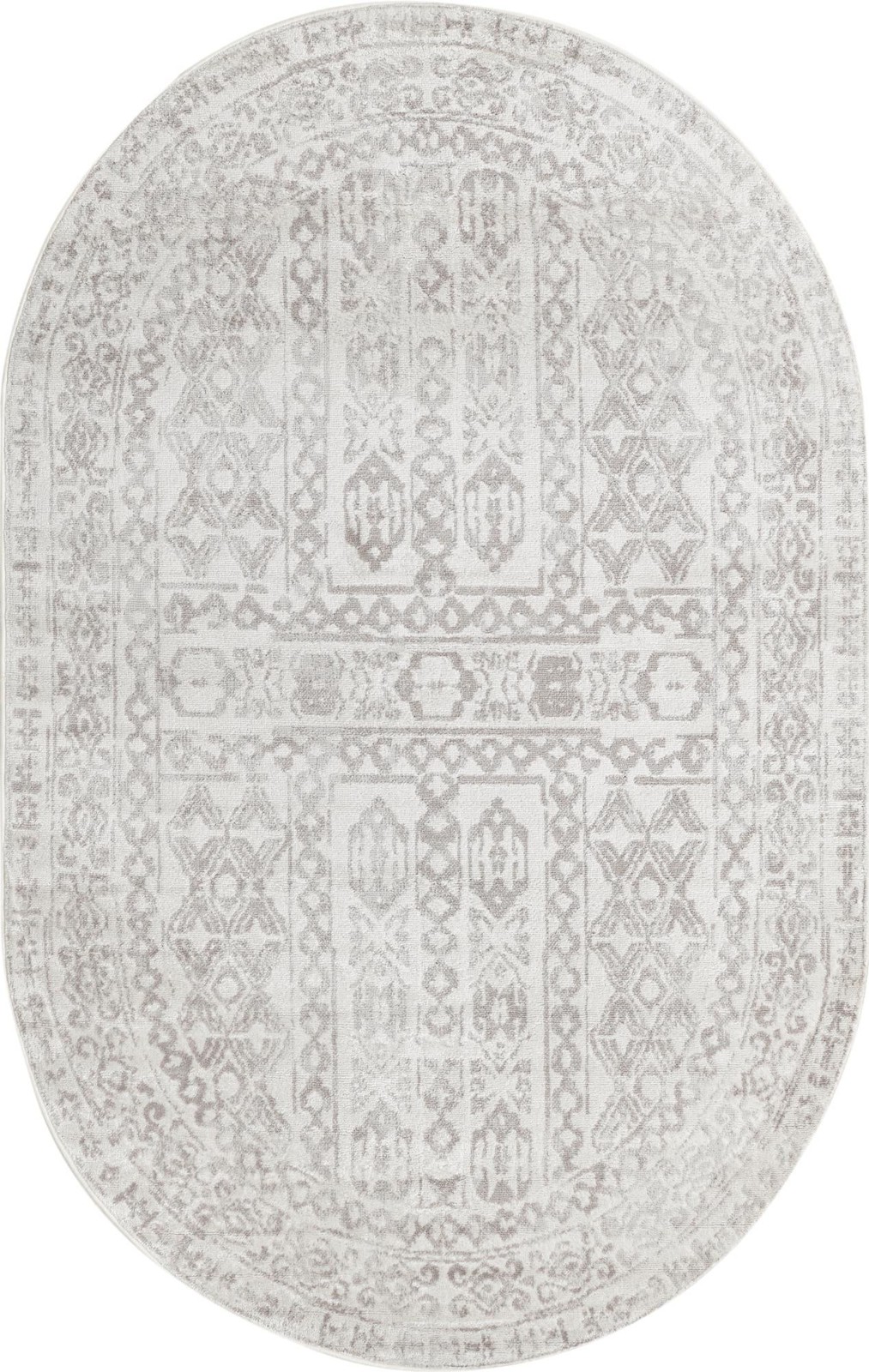 5' x 8' Fitch · Geometric border rug, cream and gray