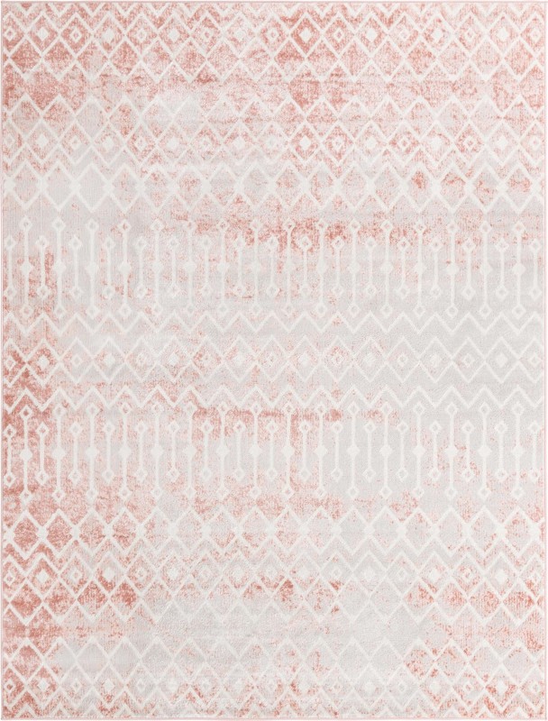 10' x 14' Eugene · Geometric trellis rug, rose and ivory