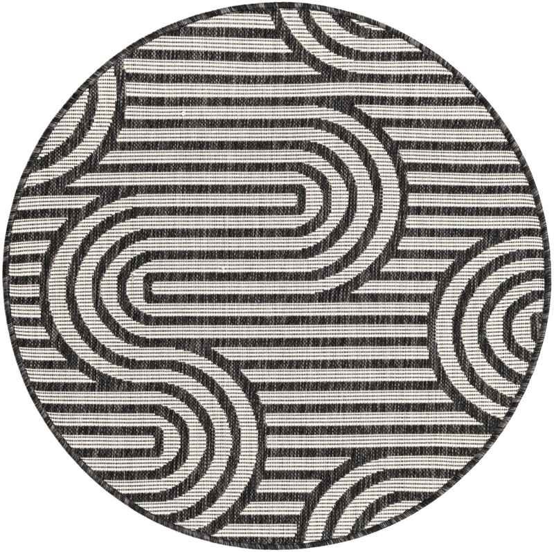 3' x 3' Northam · Geometric linear Outdoor Rug, black and white