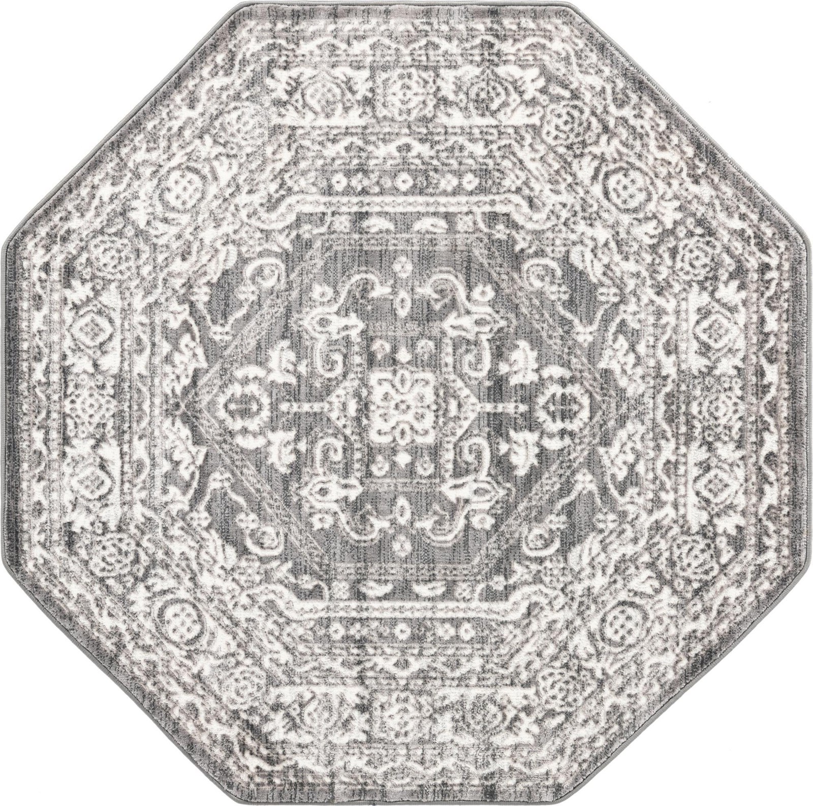 5' 3 x 5' 3 Chamomile · Medallion rug, gray and ivory