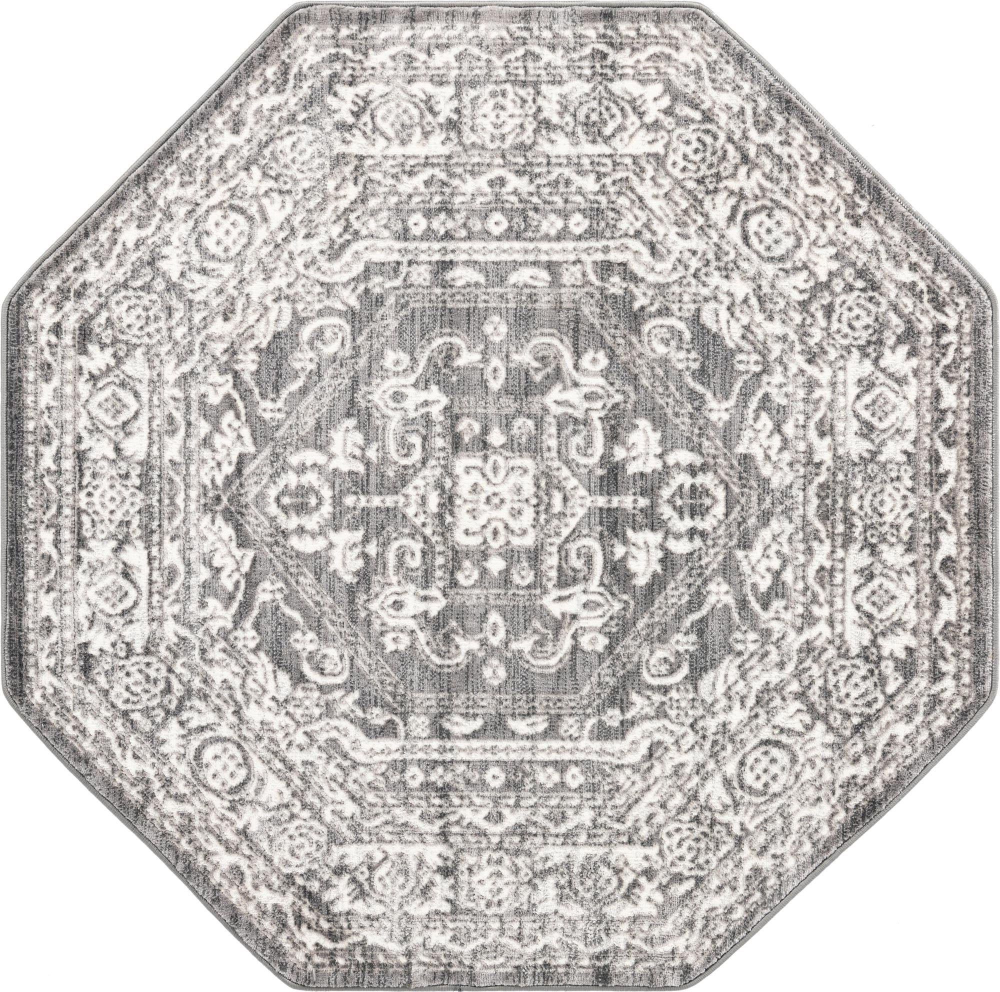 5' 3 x 5' 3 Chamomile · Medallion rug, gray and ivory
