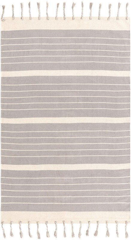 5' 1 x 8' Ottley · Striped Chindi Rug, gray and cream