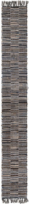 1' 2 x 10' Ratcliff · Striped Chindi Rug, charcoal, beige and blue