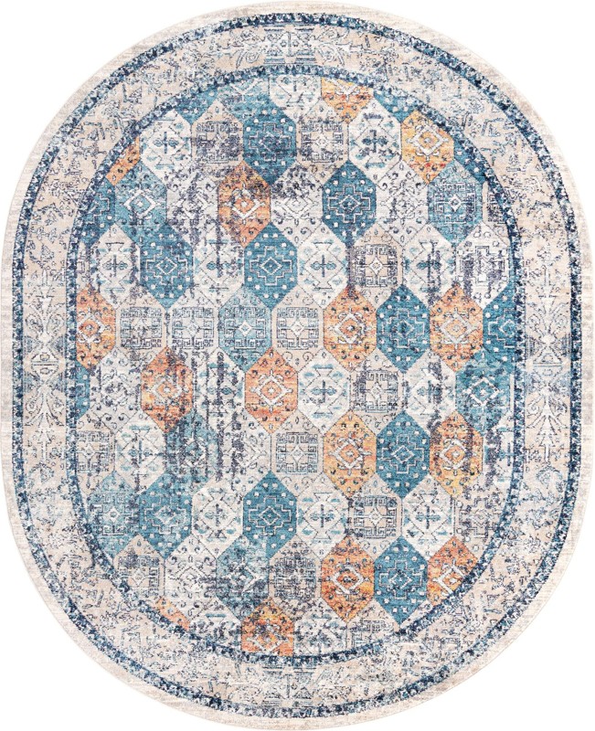 Keane · Diamond rug, blue and rust