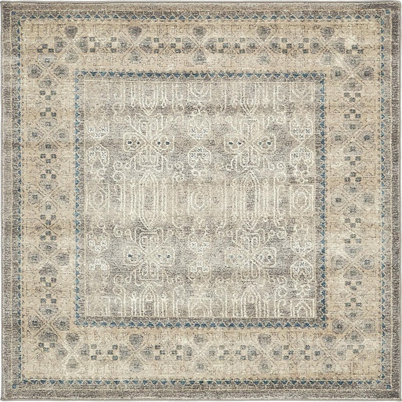 5' x 5' Esmond · Border rug, gray, ivory and blue