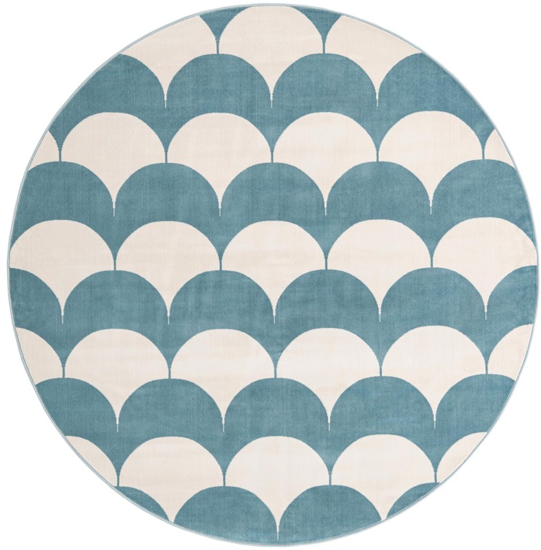 7' 10 x 7' 10 Ocala · Scallop geometric rug, blue and ivory