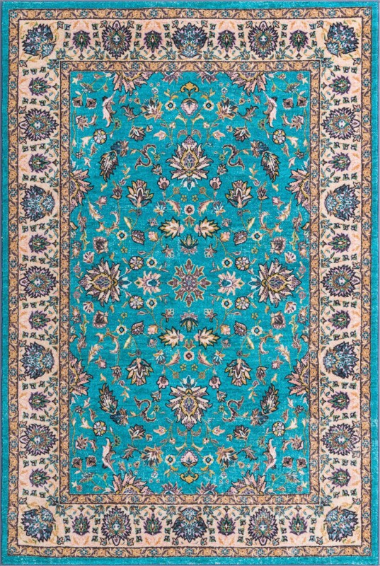 5' 3 x 7' 9 Bluebell · Persian floral rug, aqua and beige