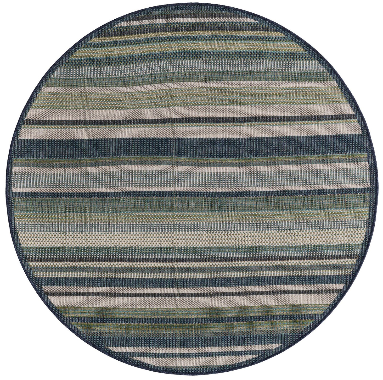 5' 3 x 5' 3 McBride · Striped Outdoor Rug, blue and ivory