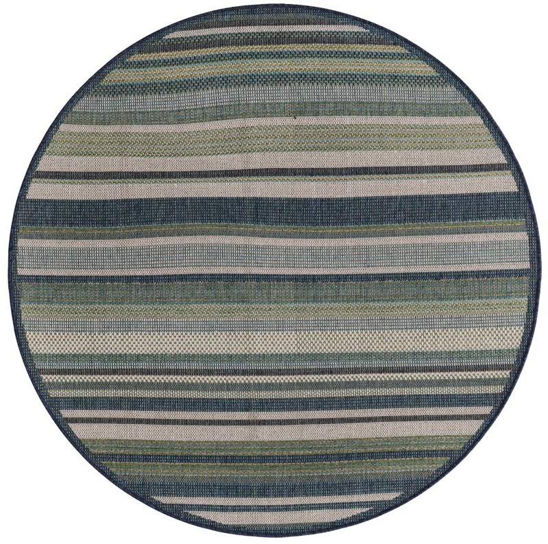 5' 3 x 5' 3 McBride · Striped Outdoor Rug, blue and ivory