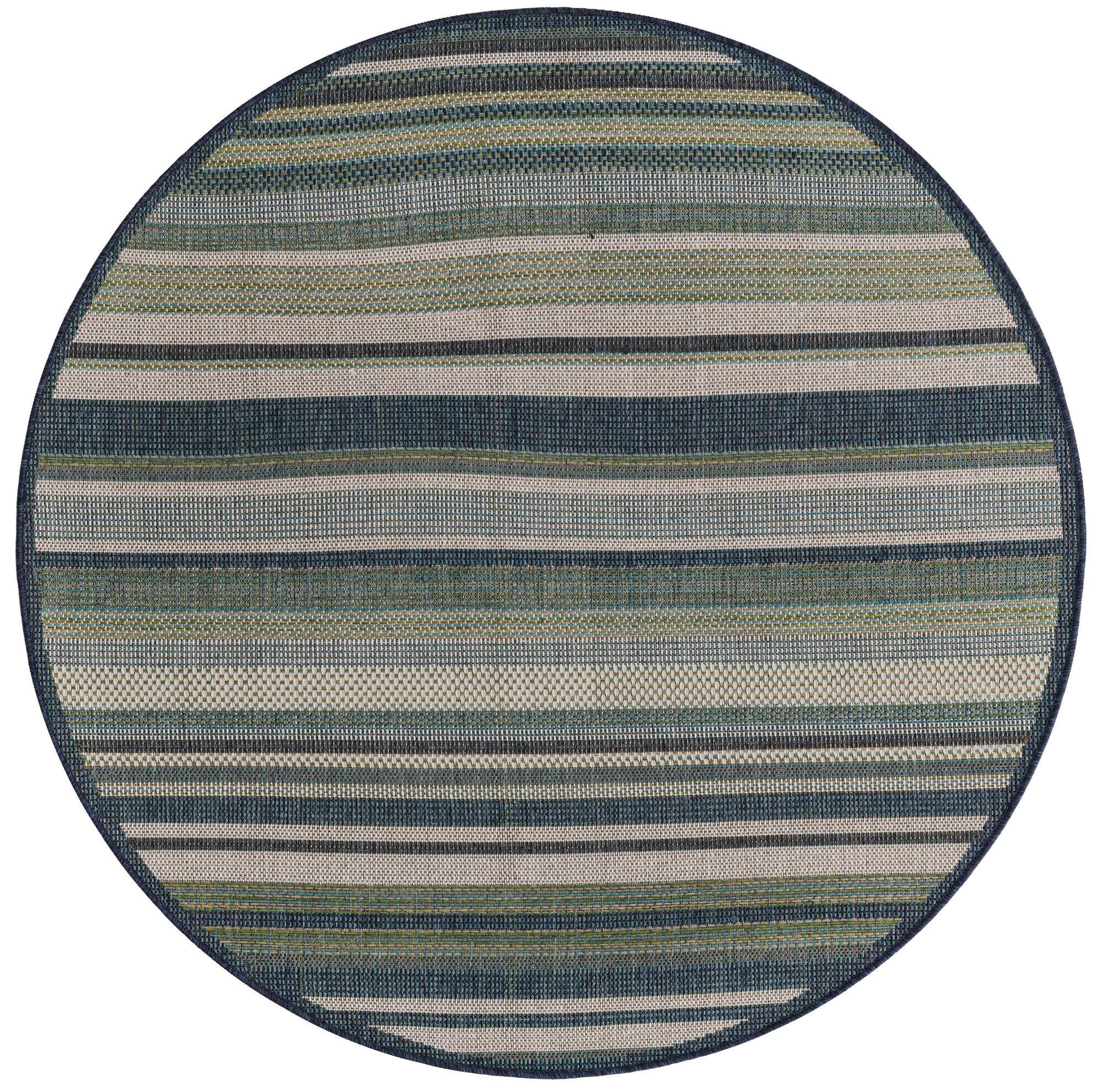 5' 3 x 5' 3 McBride · Striped Outdoor Rug, blue and ivory
