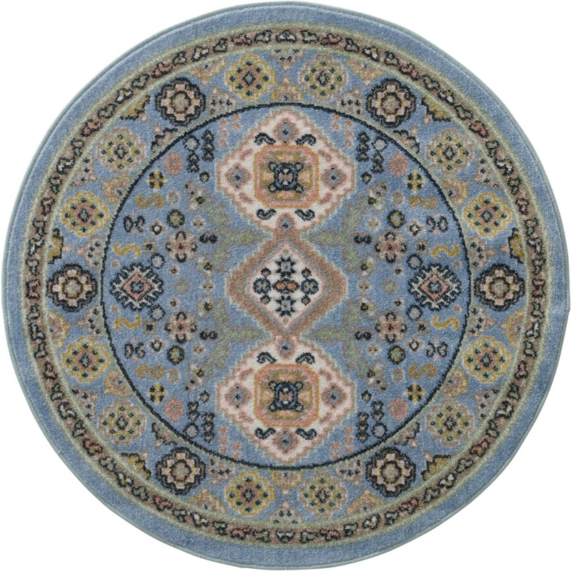 3' 3 x 3' 3 Middlebury · Border Washable Rug, light blue