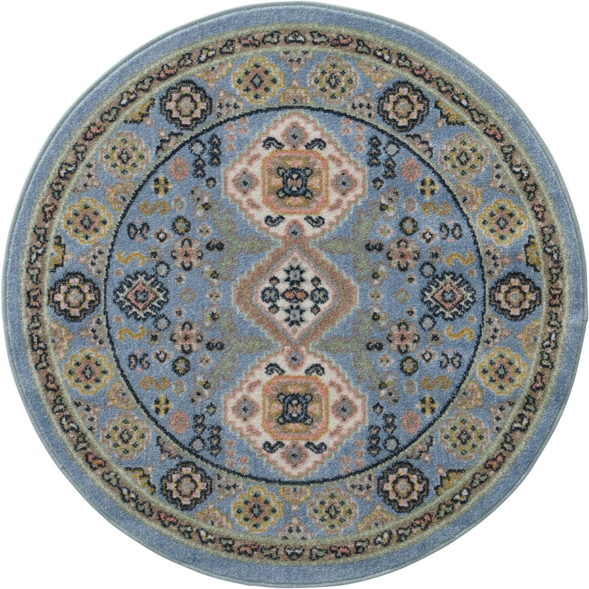 3' 3 x 3' 3 Middlebury · Border Washable Rug, light blue