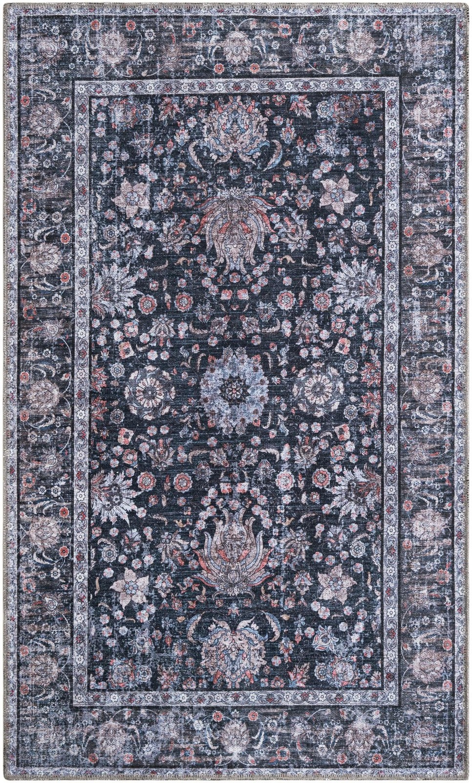 3' 3 x 5' 3 Bertie · Distressed floral rug, ink and ivory