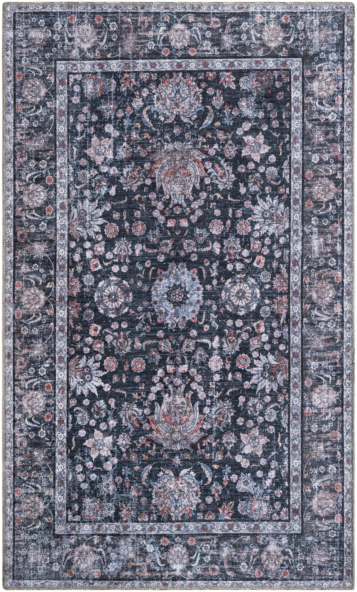 3' 3 x 5' 3 Bertie · Distressed floral rug, ink and ivory