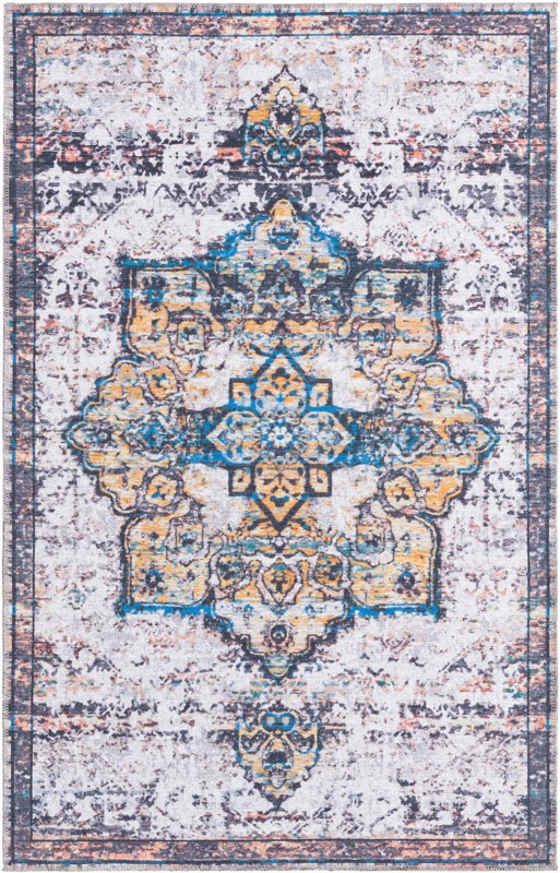 4' x 6' Rideout · Medallion Washable Rug, white and blue