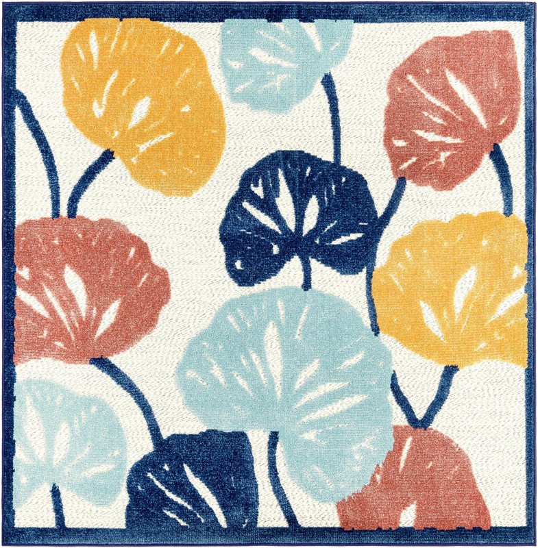 5' 3 x 5' 3 Slade · Border Outdoor Rug, ivory