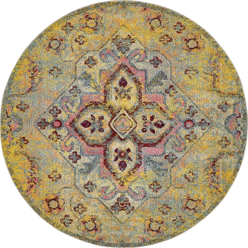 8' x 8' Saltonstall · Medallion Washable Rug, yellow and pink