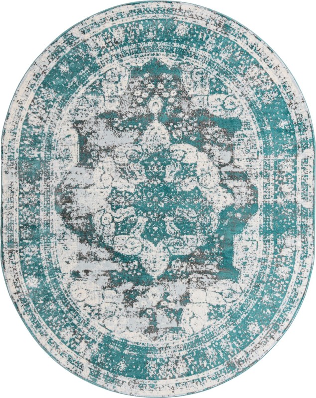 7' 10 x 10' Blakemore · Distressed medallion rug, turquoise and ivory
