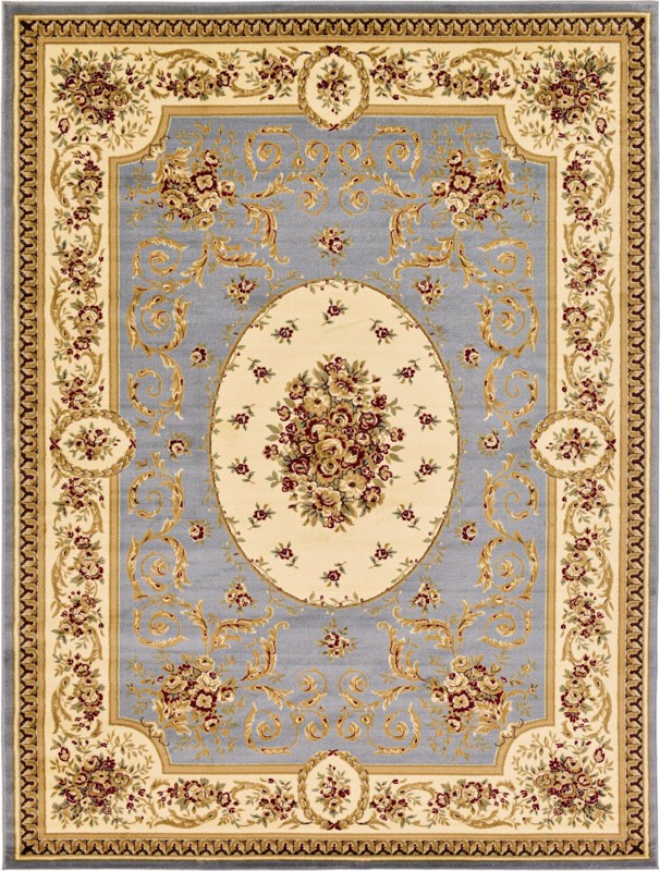 Bramhall · Floral medallion rug, blue and cream