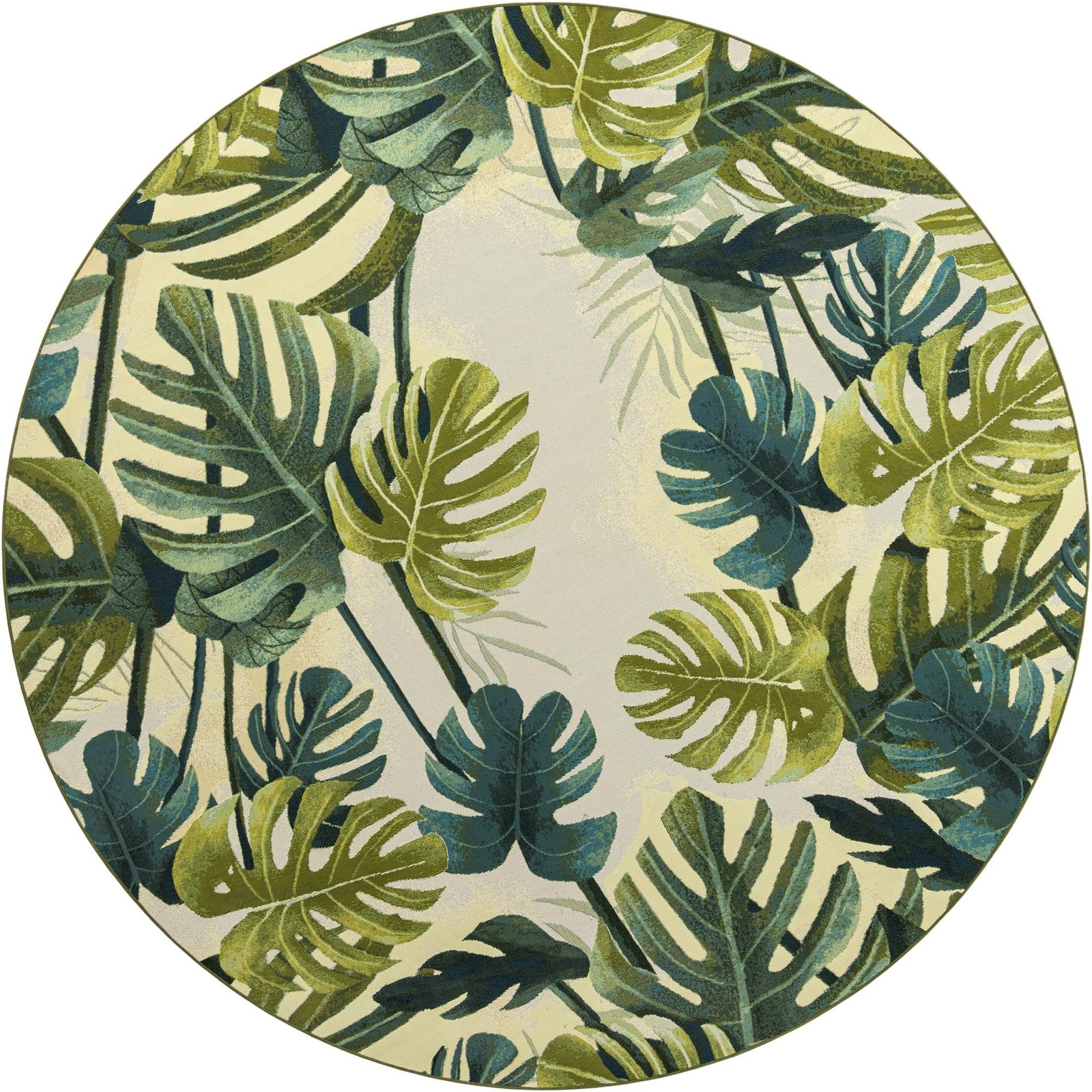 10' x 10' Lomax · Tropical leaf Outdoor Rug, green and ivory