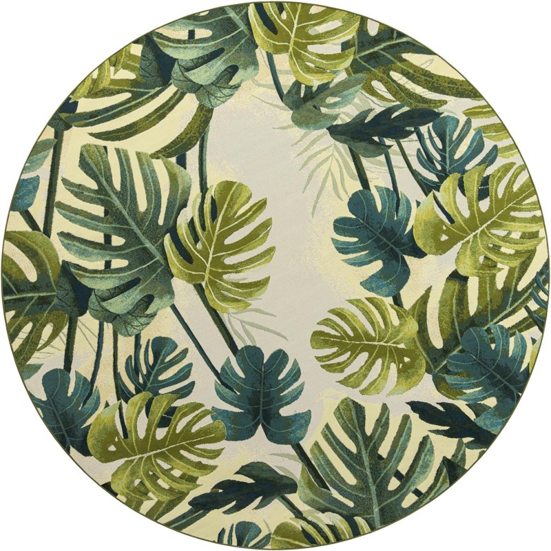 10' x 10' Lomax · Tropical leaf Outdoor Rug, green and ivory