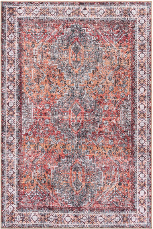 6' 1 x 9' Cowper · Border Washable Rug, rust red