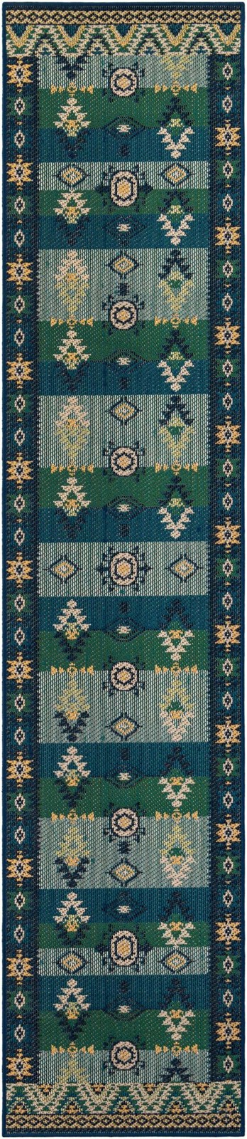 2' 7 x 12' Wilcox · Border Outdoor Rug, blue and green
