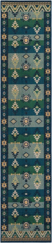 2' 7 x 12' Wilcox · Border Outdoor Rug, blue and green