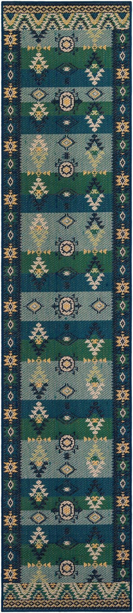 2' 7 x 12' Wilcox · Border Outdoor Rug, blue and green